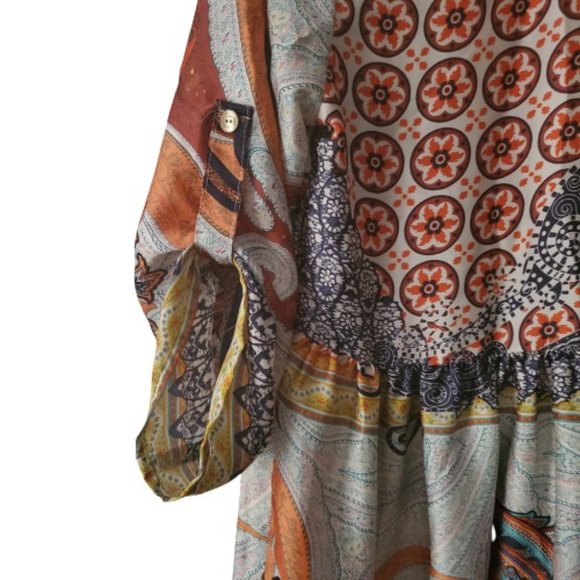 Karlie Women's Flowy Roll Tab Sleeve Multicolor Print Button Front Dress Small - Picture 4 of 10